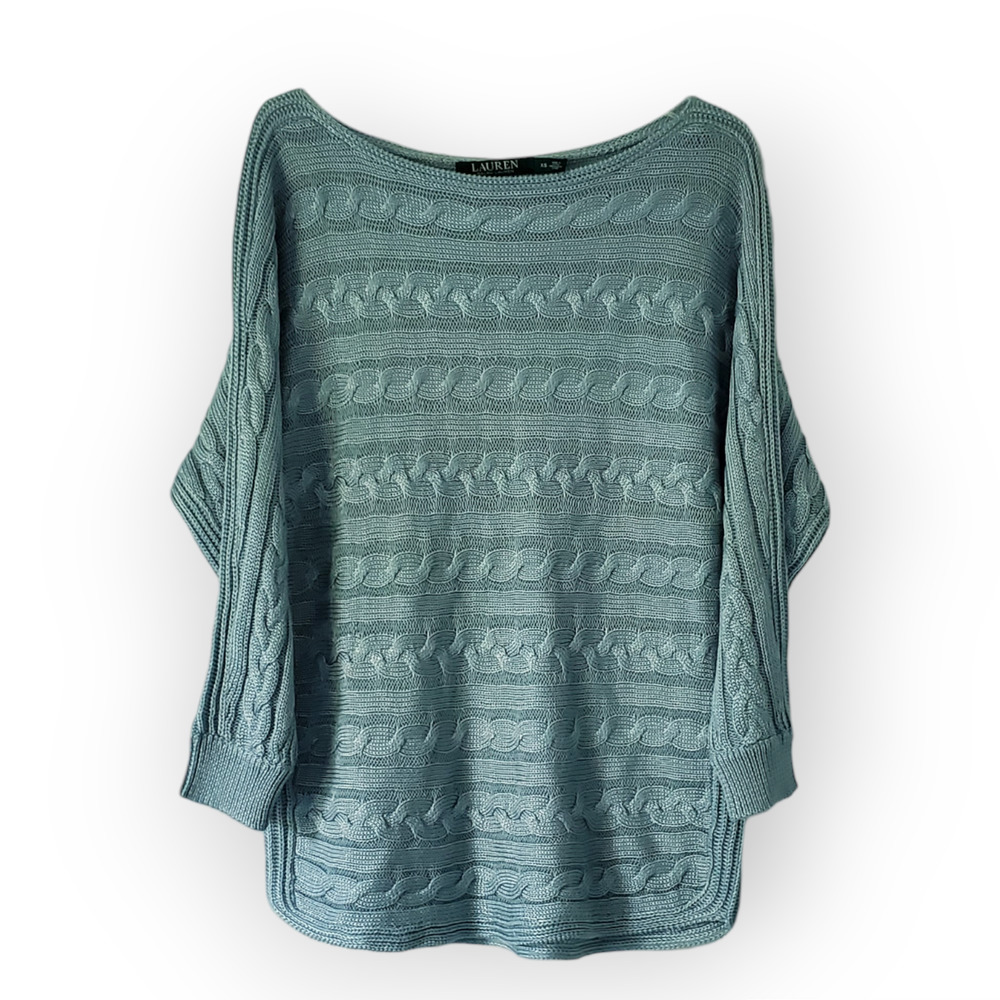 Lauren Ralph Lauren Blue Cable Knit Tunic Sweater XS Modest Silky Neutral Soft